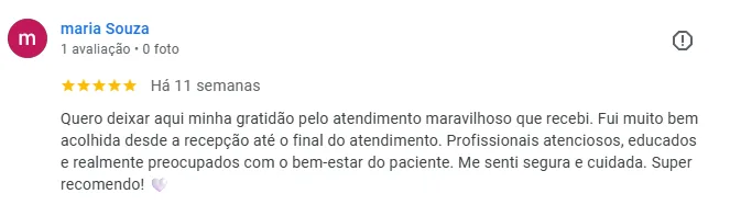Depoimento de paciente da clínica odontológica em Manaus Sanmede — avaliação Google 5 sobre dentista em Manaus